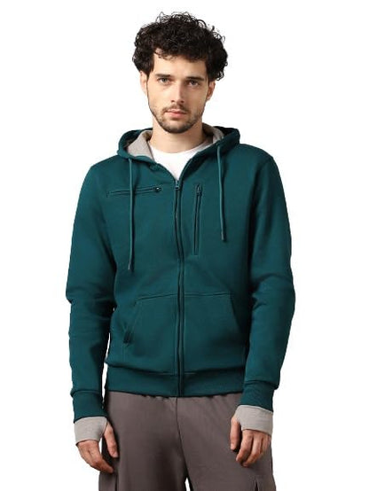 Nobero Unisex-Adult Fleece Neck Hooded Regular Fit Sweatshirt (1M-Twzp-R0002_Verdigris Blue