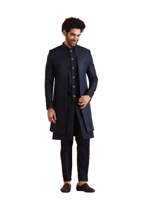 Kisah Mens Indo-Western Sherwani Trouser Set|Silk Blend Fabric Sherwani Set With Trousers Self Design Pattern Mens Ethnic Wear|R