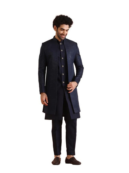 Kisah Mens Indo-Western Sherwani Trouser Set|Silk Blend Fabric Sherwani Set With Trousers Self Design Pattern Mens Ethnic Wear|R