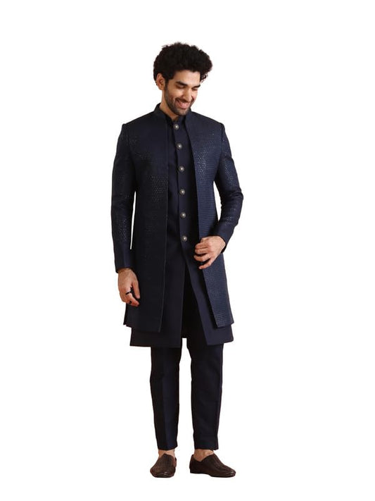 Kisah Mens Indo-Western Sherwani Trouser Set|Silk Blend Fabric Sherwani Set With Trousers Self Design Pattern Mens Ethnic Wear|R