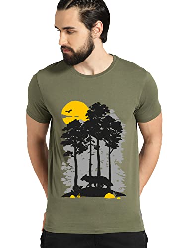 ADRO Mens Sun Printed Cotton T-Shirt (RN22-1-SUN-OL_Olive_XL)