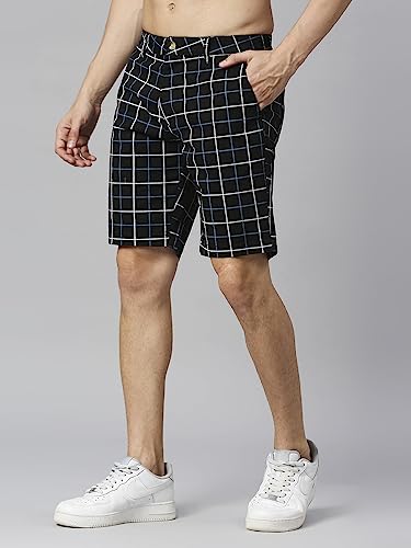Thomas Scott Mens Checkered Slim Fit Shorts Black