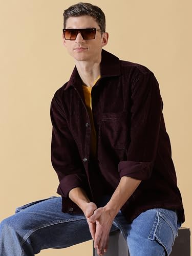 Thomas Scott Mens Striped Relaxed Fit Shirt (TS1170_Wine