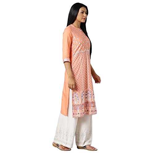 Aurelia Women? Mughal Printed Straight Kurta | Lightweight Mandarin Collar Kurta for Women | Mughal Printed Kurta for Women | Beautiful Regular Fit Kurta for Women