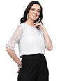 Style Quotient Women White Self Design Cotton Lace Regular Smart Casual Top
