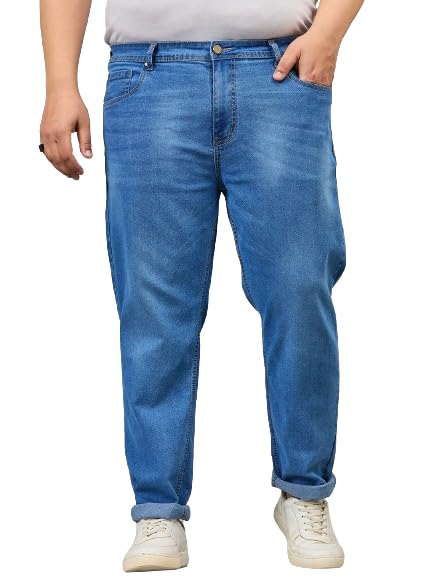 Style Quotient Men Plus Size Mid Blue Tapered Fit Mid Rise Stretchable Jeans