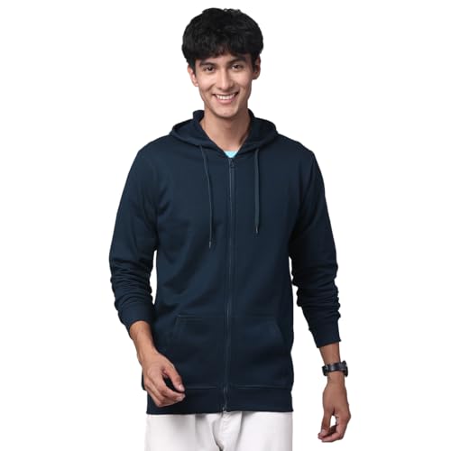 ADRO Mens Cotton Solid Zipper Hoodie Sweatshirts (ZH23-PLN-SB_Teal_XL)