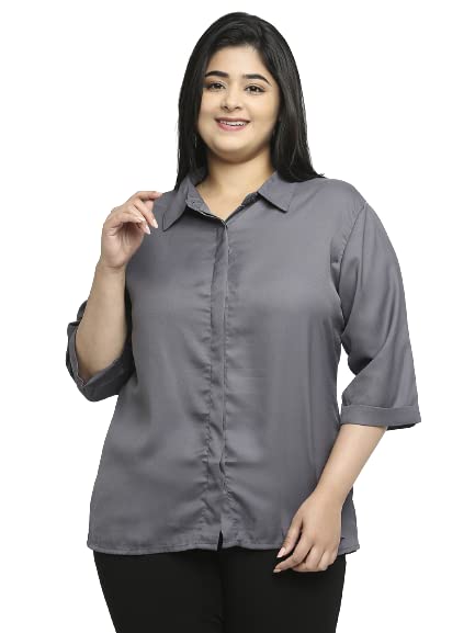 Style Quotient Women Grey Solid Plus Size Shirts