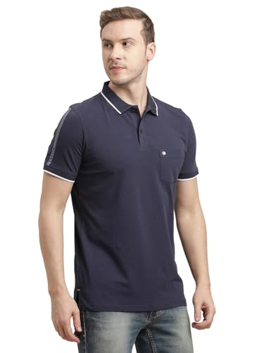 Turtle Men Cotton Stretch Blue Solid Polo T-Shirt
