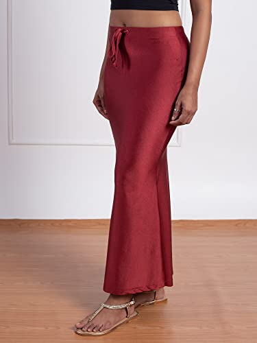 NYKD Everyday Saree Petticoat for Women - Shapewear with Drawstring, Side Slit, Mermaid Cut - Saree Shapewear, NYOE01, Maroon