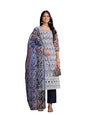 ishin Women's Ethnic Navy blue and white Organza Kurta Sets with Dupatta