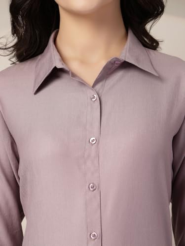 Style Quotient Women Mauve Self Design Linen Regular Fit Formal Shirt