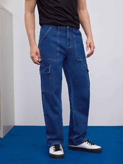 Kotty MenS Mid Rise Solid Cargo Jeans Royal Blue