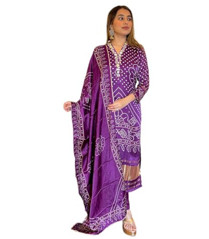 Fashion Basket Wedani Chanderi Kurta Set For Women Purple