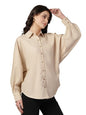 Style Quotient Women Beige Polycotton Solid Oversize Smart Casual Shirt