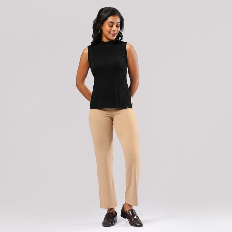 BlissClub Move All Day Sleeveless Top, 100% Cotton,Turtleneck Collar,High Side Slits,Versatile