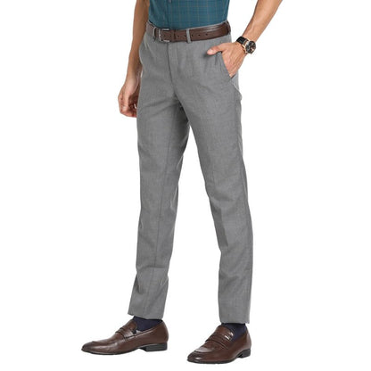 Turtle Men Poly Viscose Grey Solids Slim Fit Formal Trouser