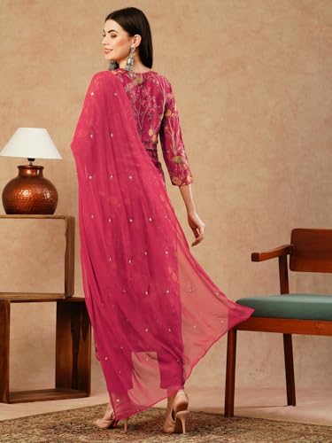 GoSriKi Womens Cotton Blend Straight Printed Kurta with Pant & Dupatta (SHOKO RED-NW-GS_XXL_Red_XX-Large)
