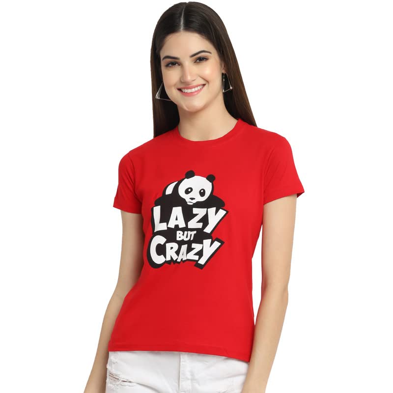Preneum Womens Cotton Regular Fit Latest Graphic Stylish Printed Short Sleeves Casual T-Shirt || Trending & Style (Pack 4), Red