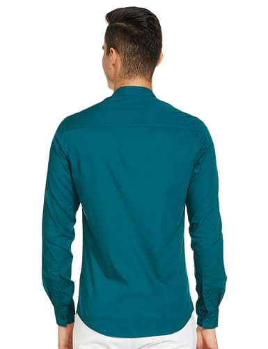 The Indian Garage Co Green Regular Fit Mandarin Collar Solid Long Sleeves Shirt