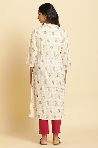 W for Woman Ivory Floral Printed Straight Kurta