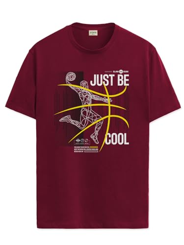ADRO Men's Graphic Printed 100% Cotton T-Shirt - Regular Fit, Printed T-Shirts for Men (RN24-BCL-MR_Maroon_XL)
