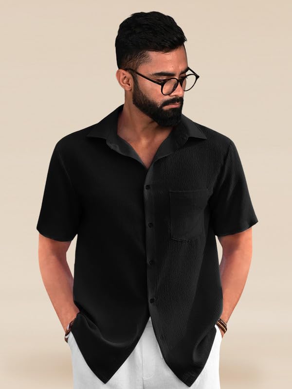 Tee Projekt Textured Shirts for Men || Casual Shirt for Men || Comfortable and Stylish for Every Wardrobe Black