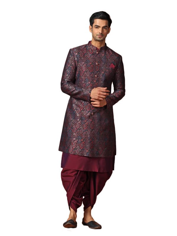 Kisah Sherwani Set For Men  Silk Blend Jacquard Indo Western Sherwani With Kurta And Dhoti | Designer Ethnic Outfit For Weddings