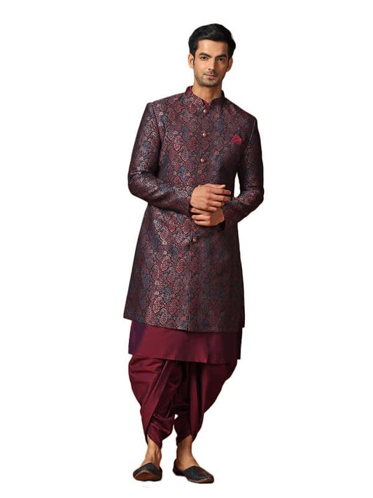 Kisah Sherwani Set For Men  Silk Blend Jacquard Indo Western Sherwani With Kurta And Dhoti | Designer Ethnic Outfit For Weddings