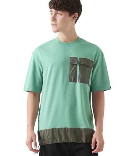 Bewakoof Heavy Duty 1.0 Mens Color Block Oversized Fit Half Sleeve Round Neck Terry T-Shirt_642520_Green_M