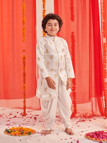 Pspeaches Boys Floral Printed Regular Kurta With Dhoti Pants (7-8Years)