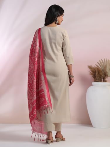 GoSriKi Women's Straight Kurta with Pants & Dupatta, Pink, Size 50, Model Jankari Pink-NSW-GS
