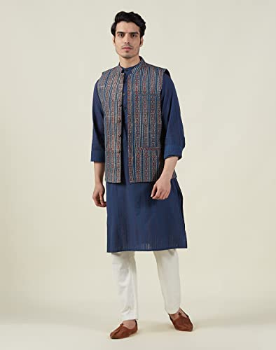 Fabindia Men'S Indigo Cotton Ajrakh Printed Nehru Jacket (100511601