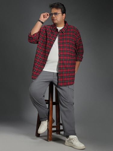 High Star Plus Size Classic Tartan Checked Cotton Casual Shirt