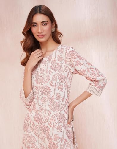 Fabindia WomenS Cotton Printed Regular Kurta (1035798Natural- Off White-Red