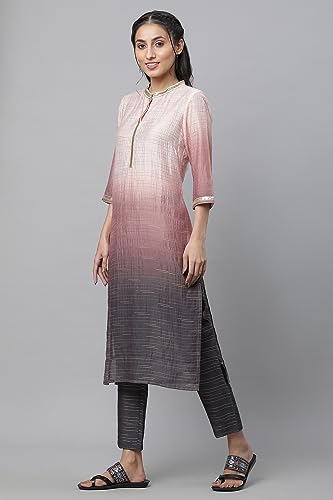 Pink Nylon Viscose Ombrey Kurta And Trouser Set_23Auas14570-507733