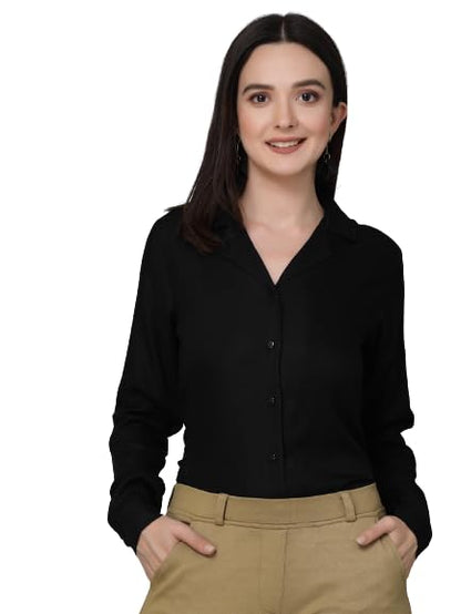 Stylel Quotient Women Solid Black Rayon Formal Shirt