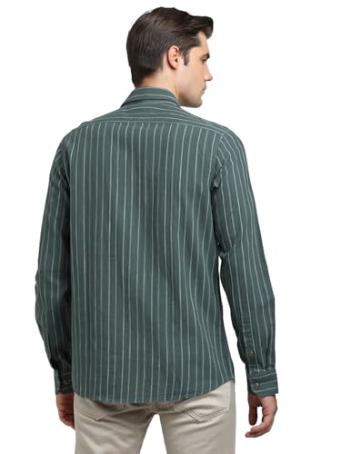 Turtle Men 100% Cotton Slim Fit Dark Green Casual Shirt