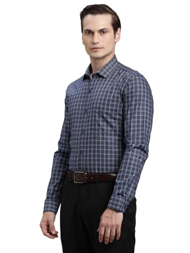 Turtle Men Blue Regular Fit Checkered Pure Cotton Formal Shirt
