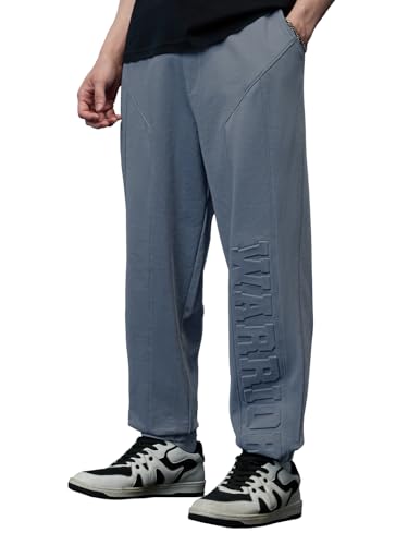 The Souled Store Warrior Men and Boys Drawstringed Grey Solid Cotton Blend Baggy Fit Oversized Joggers