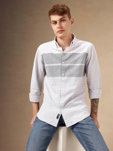 Dennis Lingo Men Blue 100% Cotton Full Sleeve Button Down Collar Stripes Shirts