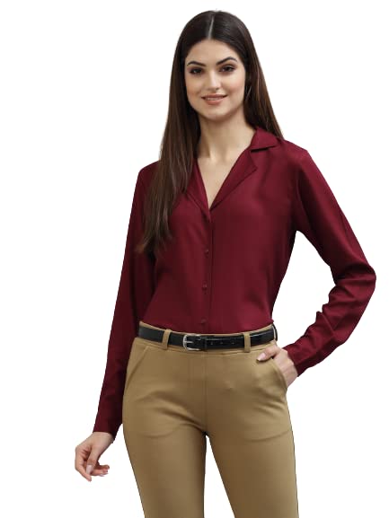 Style Quotient Women Solid Maroon Viscose Rayon Regular Formal Shirt