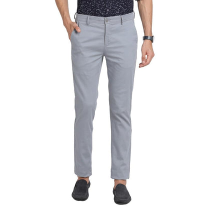Turtle Men Cotton Stretch Grey Printed Narrow Fit Flat Front Casual Trouser