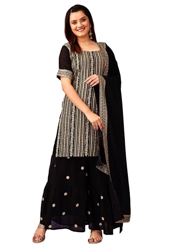 Fashion Basket Georgette Plazzo Kurta With Duptta Set For Women Black
