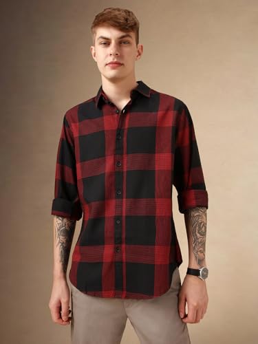 Dennis Lingo Men Navy Blue 100% Cotton Full Sleeve Spread Collar Checks Shirts_Dlmshjas24013_Nv