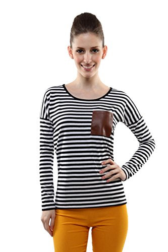 Miss Chase WomenS Black And White Round Neck Full Sleeves Striped Top (Mcaw14Tp01-68-98-04-Multicolor-M)