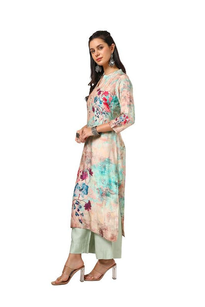 Soch Womens Multicolour Viscose Muslin Floral Print Kurta with Beads