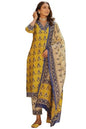 GoSriKi Womens Cotton Blend Straight Printed Kurta with Pant & Dupatta (Uchiha Mustard-GS_L_Mustard_Large)