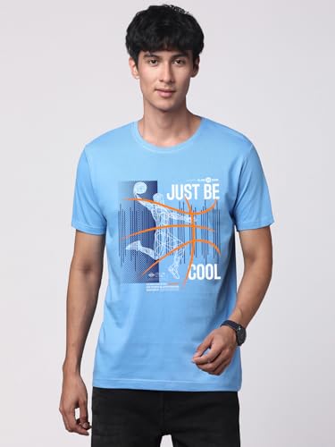 ADRO Men's Graphic Printed 100% Cotton T-Shirt - Regular Fit, Printed T-Shirts for Men (RN24-BCL-SK_Sky Blue)