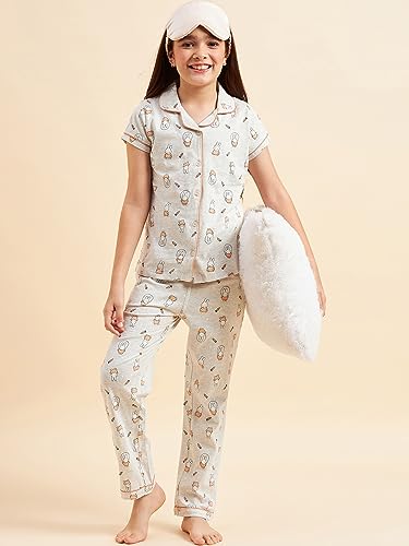 Sweet Dreams Girls Printed Front Open Pyjama Set